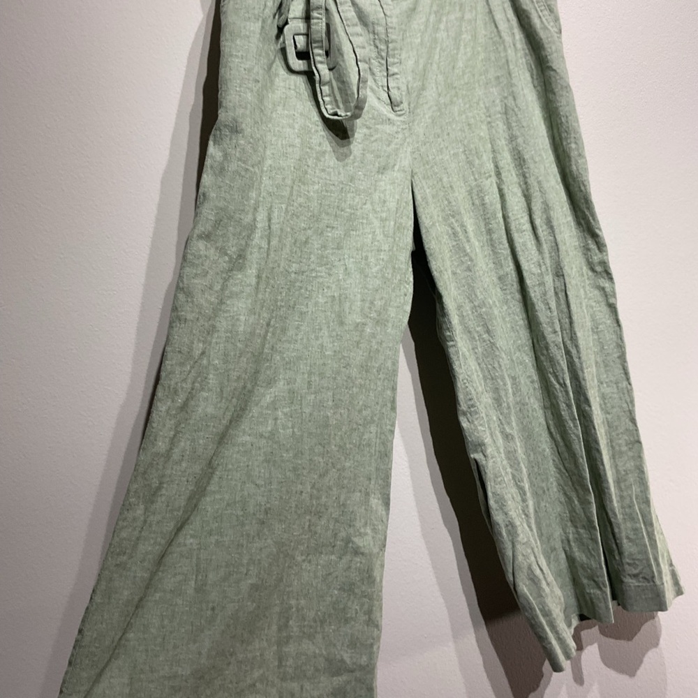 INC Linen Blend Size 14 Wide Leg Ankle Pants Flowy Beachy with Belt Same Color - Picture 5 of 10